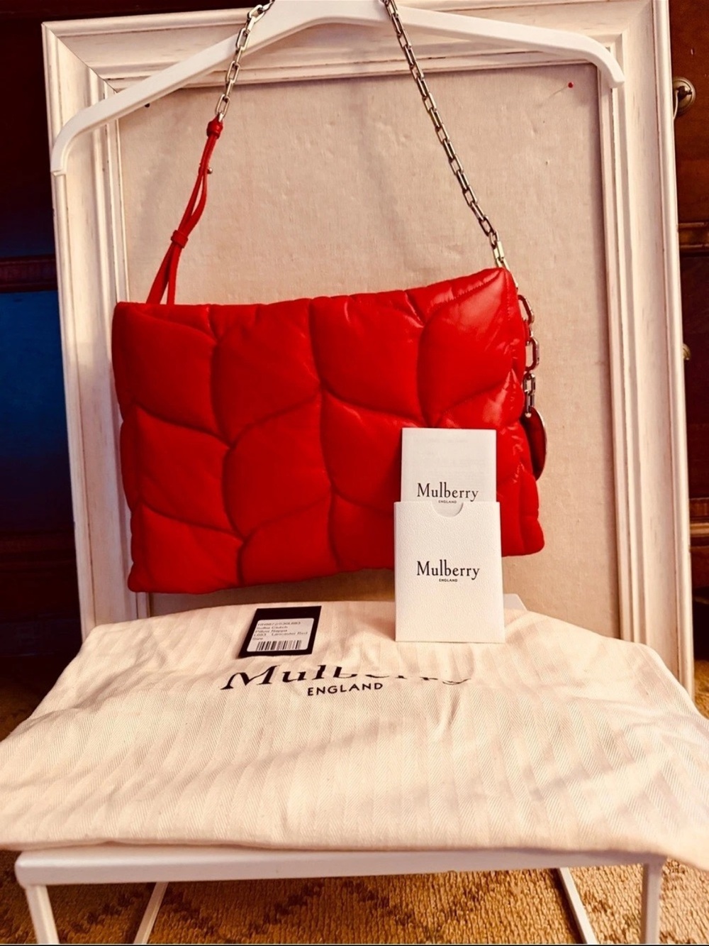 Mulberry Quilted Red Shoulder Bag with Chain Strap